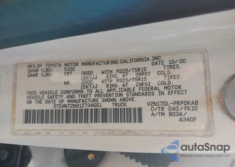 2001 Toyota Tacoma Base V6 из США, поврежденный, VIN 5TEHN72N91Z734661